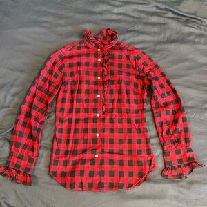 RALPH LAUREN Flannel Red Check Ruffle Blouse